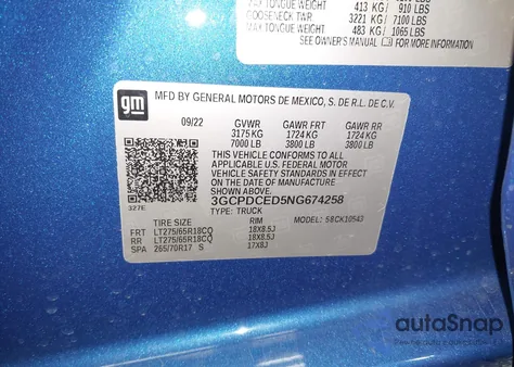 2022 Chevrolet Silverado 1500 4Wd Short Bed Custom Trail Boss z USA, uszkodzony, nr VIN 3GCPDCED5NG674258